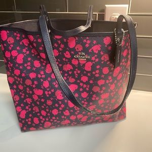 Reversible Pink and Navy Blue Floral Coach Tote